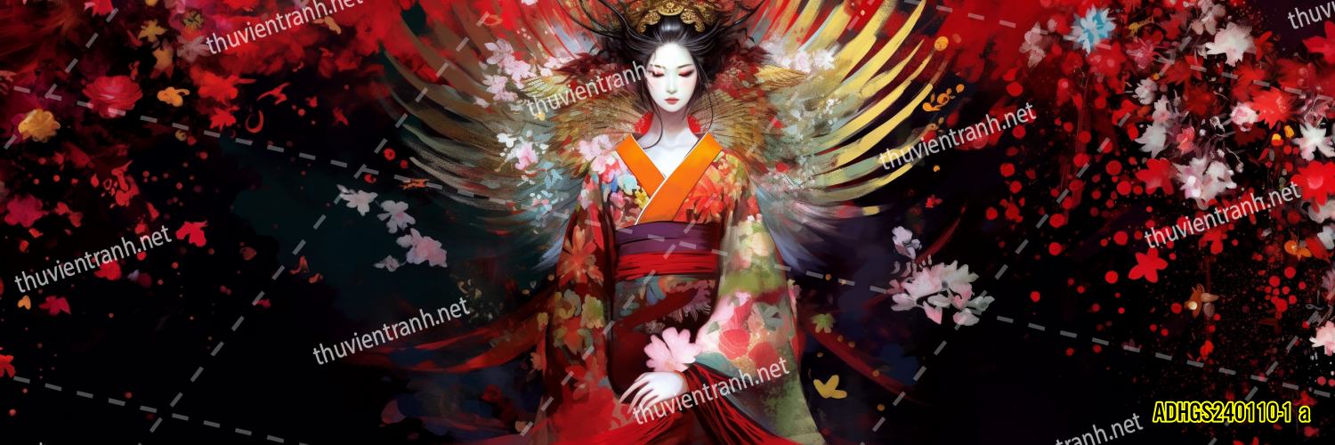 Tranh dán tường hoa cô gái Geisha Nhật Bản-ADHGS240110-1 a - Tranh tường chất lượng cao